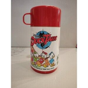 Vintage  Walt Disney World Duck Tales Aladdin Thermos 1986 Red Top Cup Spout